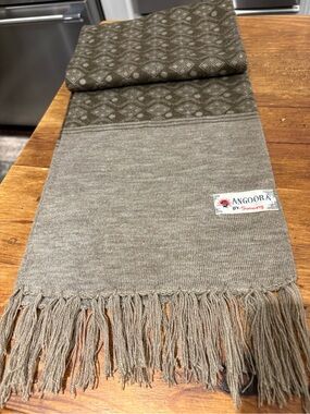 Angoora by Sunarang Taupe Two-Tone Knit Scarf with Patterned End